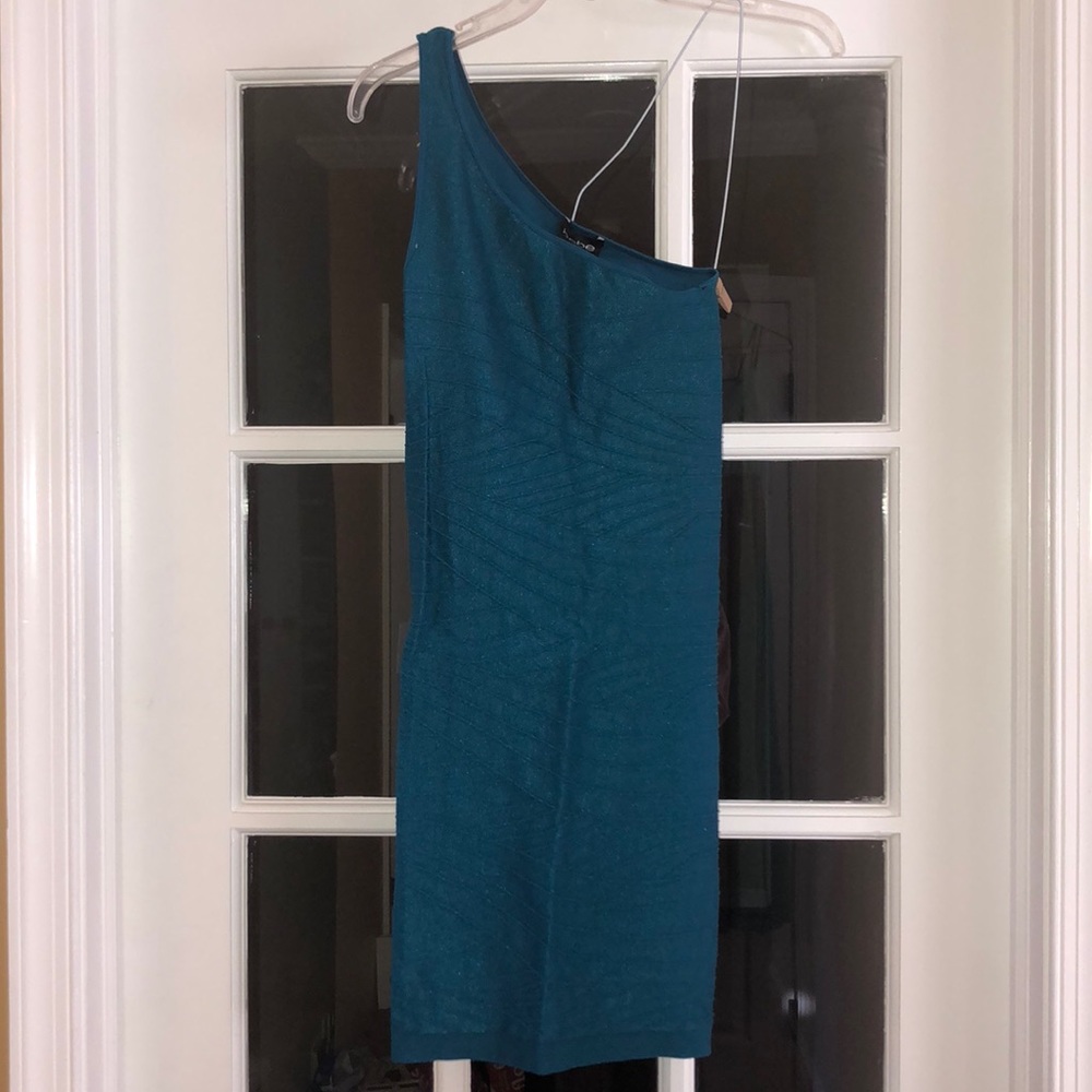 BEBE | One-shoulder Bodycon Dress in Teal